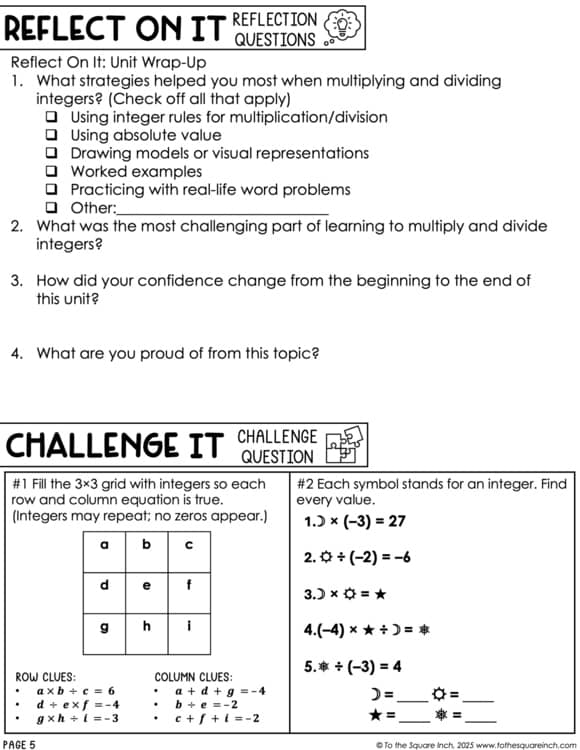Expert Folders: Integer Operations Bundle Challenge and Enrichment