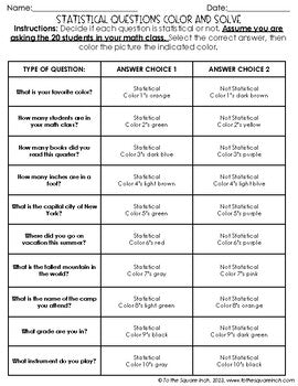 Statistical Questions Color & Solve Activity