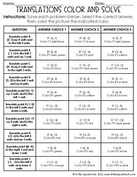 Translations Color & Solve Activity