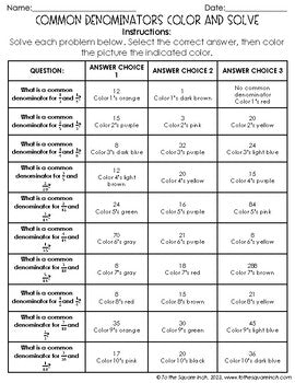 Common Denominators Color & Solve Activity