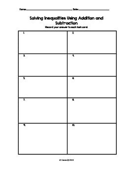 Solving Inequalities Using Addition or Subtraction Task Cards