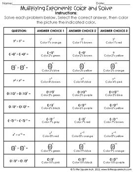 Multiplying Exponents Color & Solve Activity