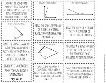 7th Grade Math Review Game