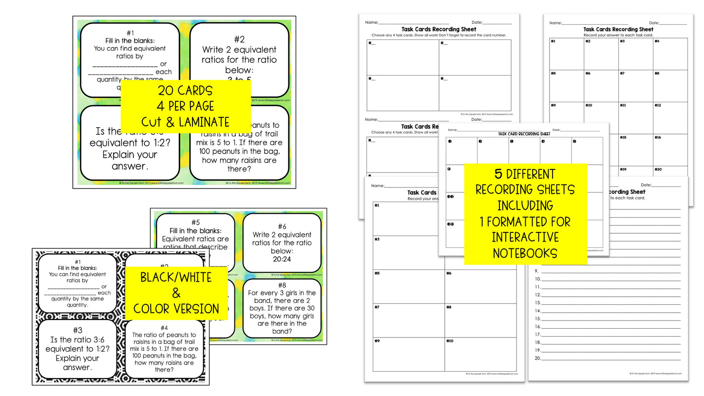 Equivalent Ratios Task Cards