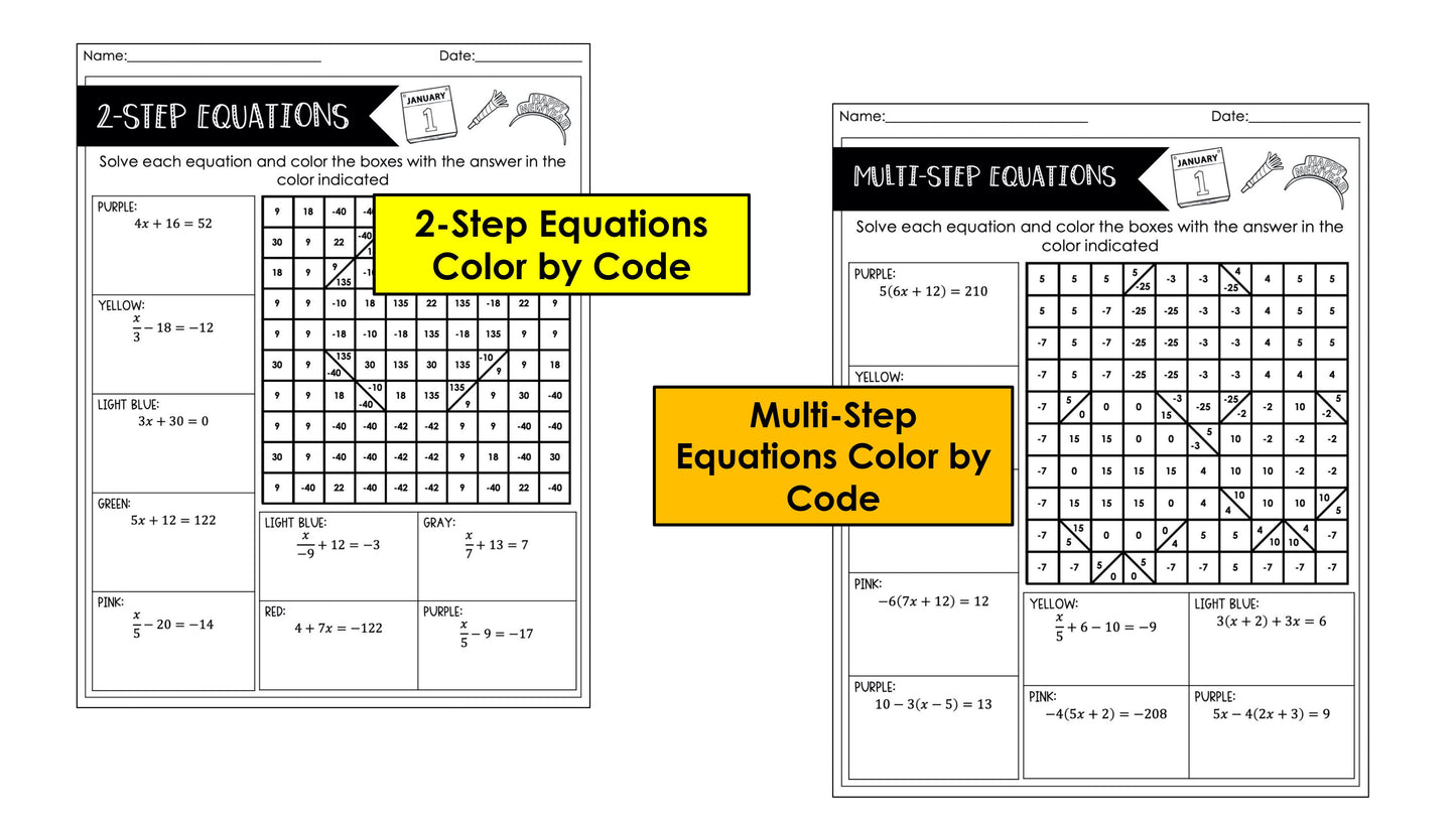 Math New Years Worksheets