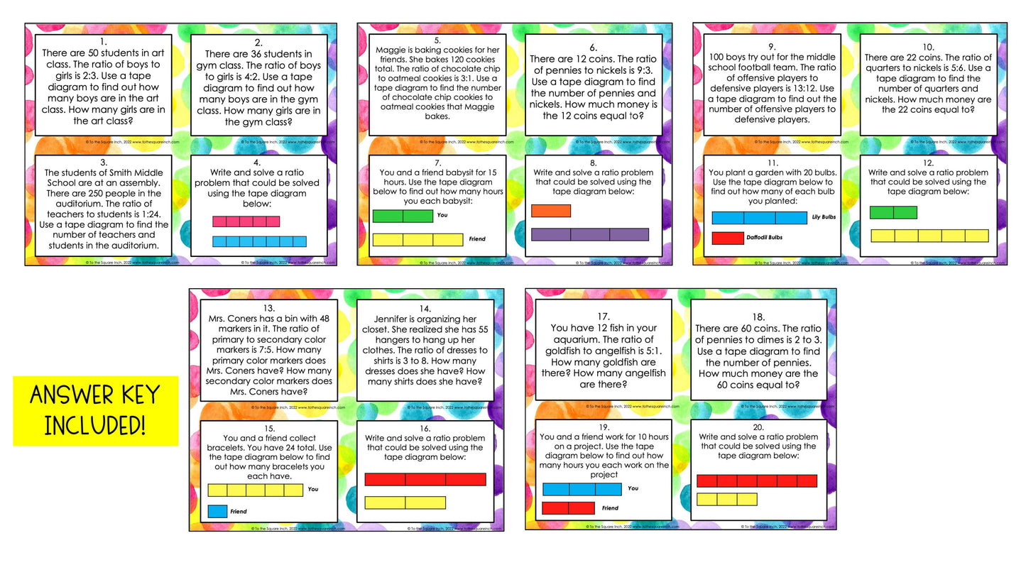 Solving Ratio Problems with Tape Diagrams Task Cards