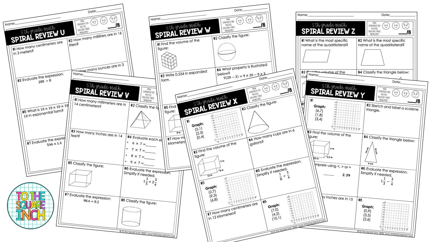 5th Grade Math Spiral Review Worksheets