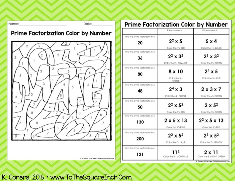 Prime Factorization Color and Solve