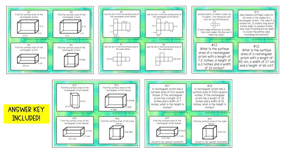 Surface Area of Rectangular Prisms Task Cards