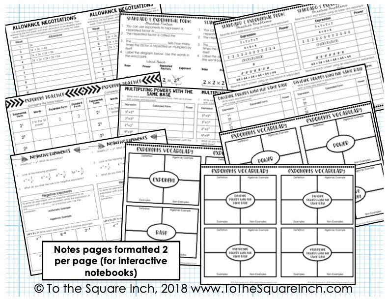 Exponents Notes and Activities