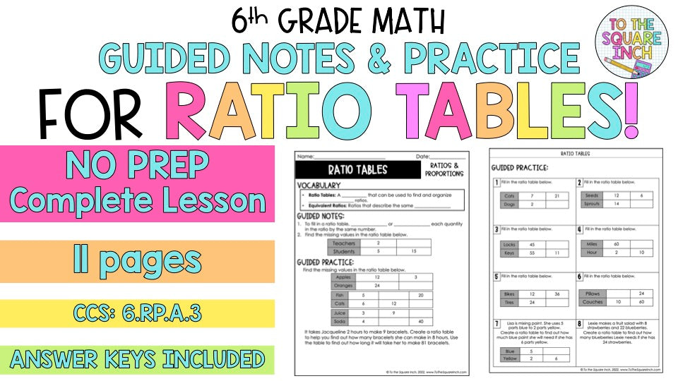 Ratio Tables Notes