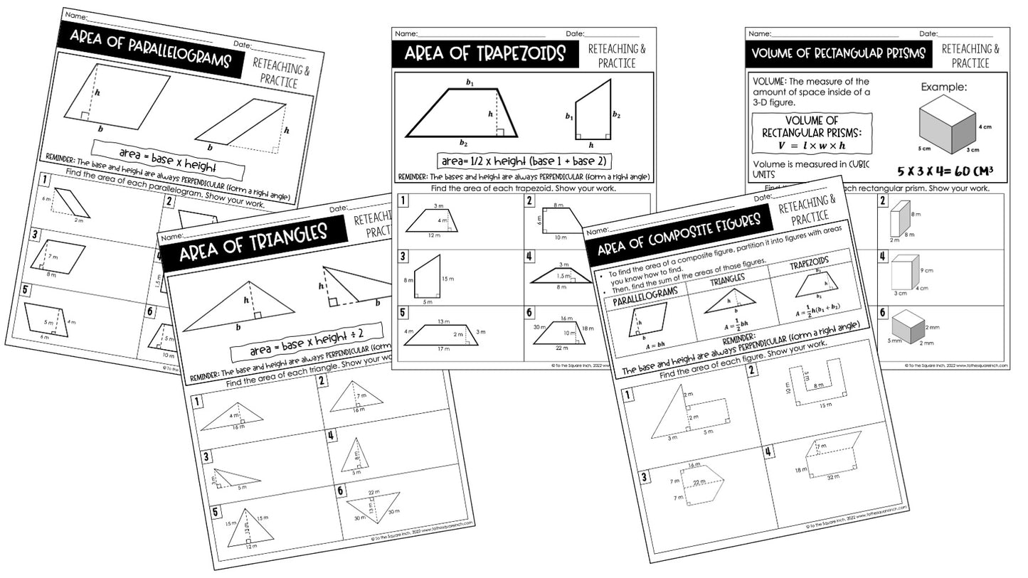 6th Grade Math Reteaching Worksheets