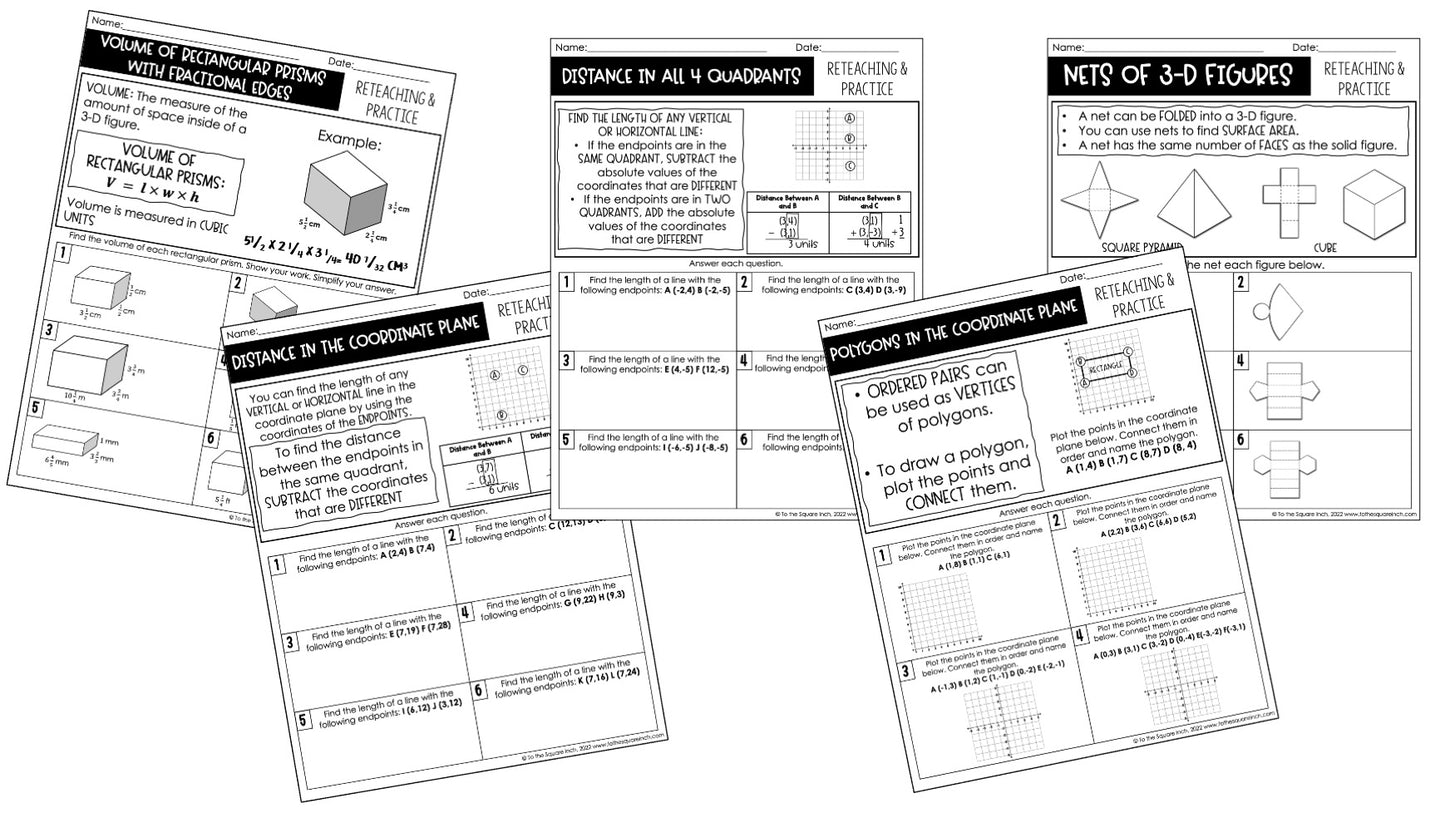 6th Grade Math Reteaching Worksheets