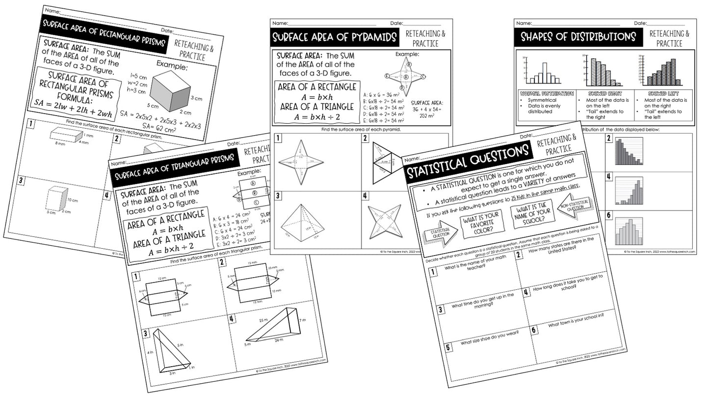 6th Grade Math Reteaching Worksheets