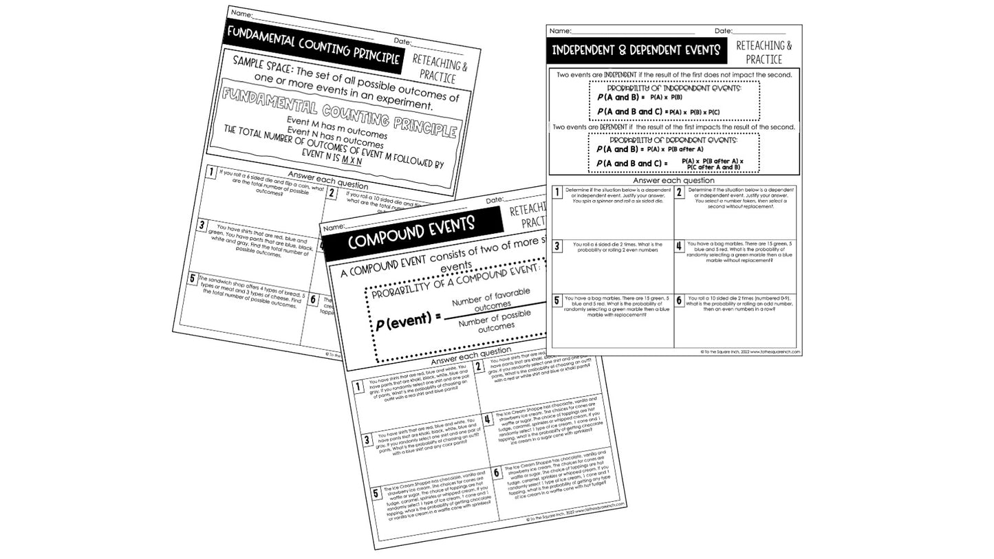 7th Grade Math Reteaching Worksheets