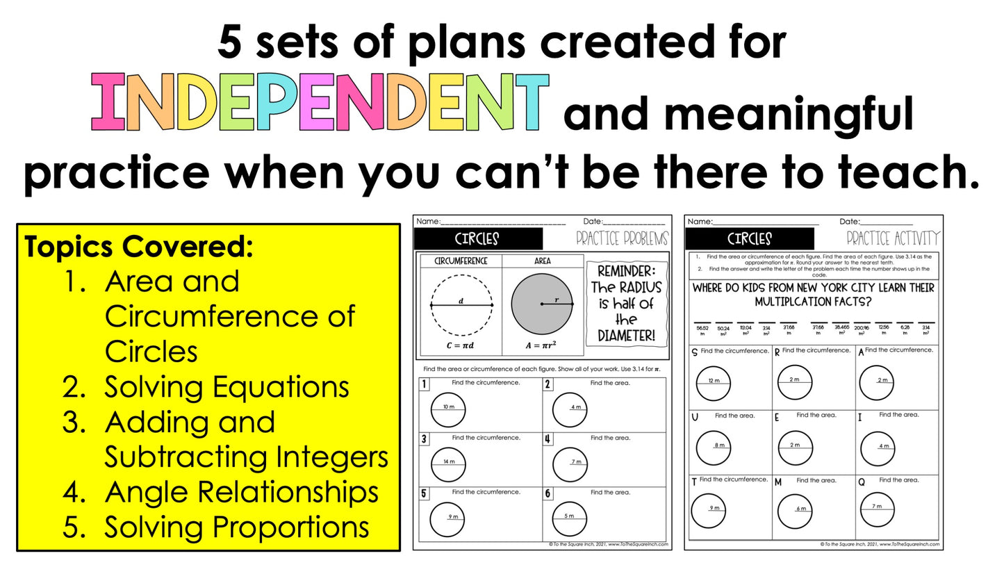 7th Grade Math Sub Plans