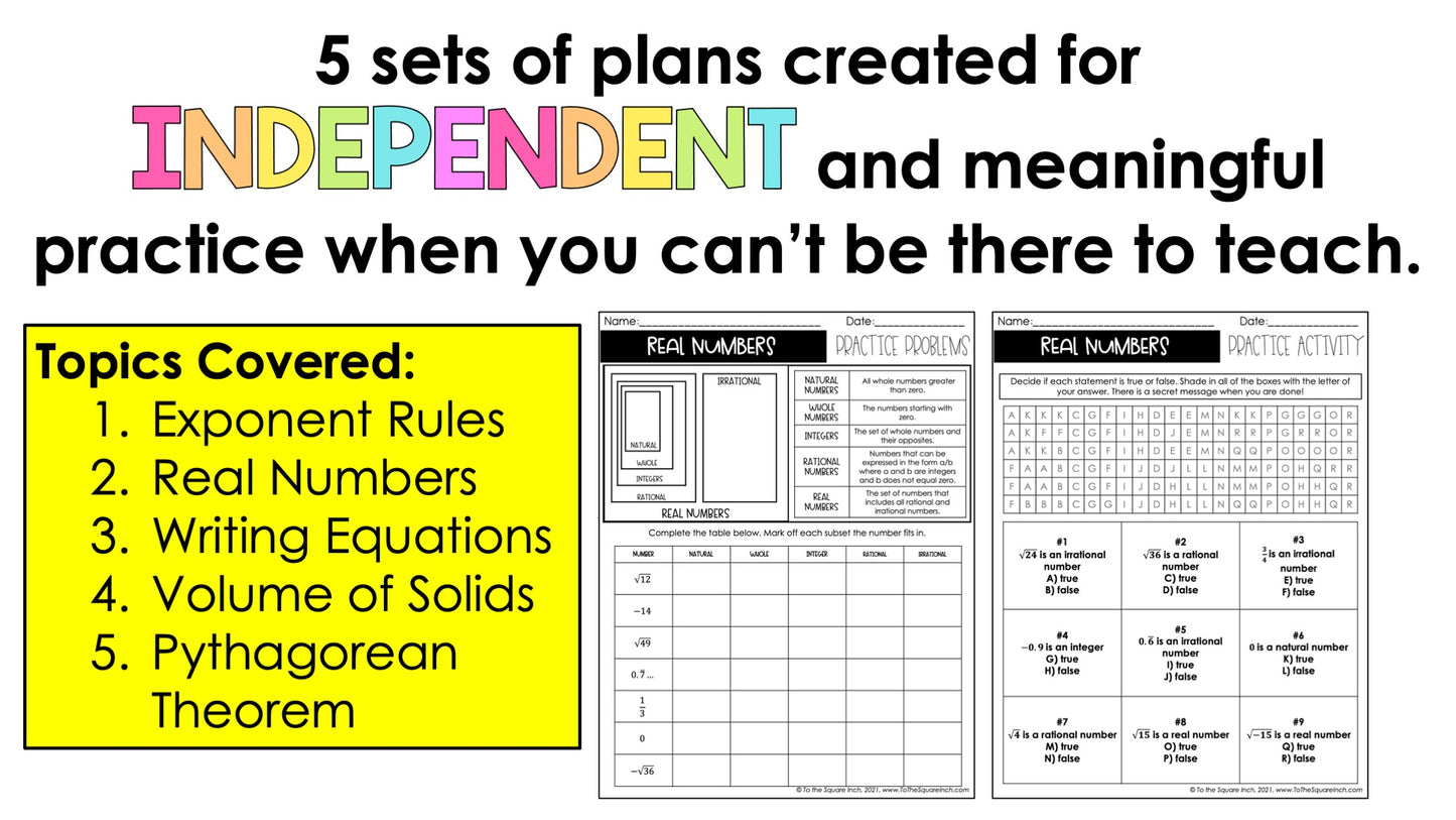 8th Grade Math Sub Plans