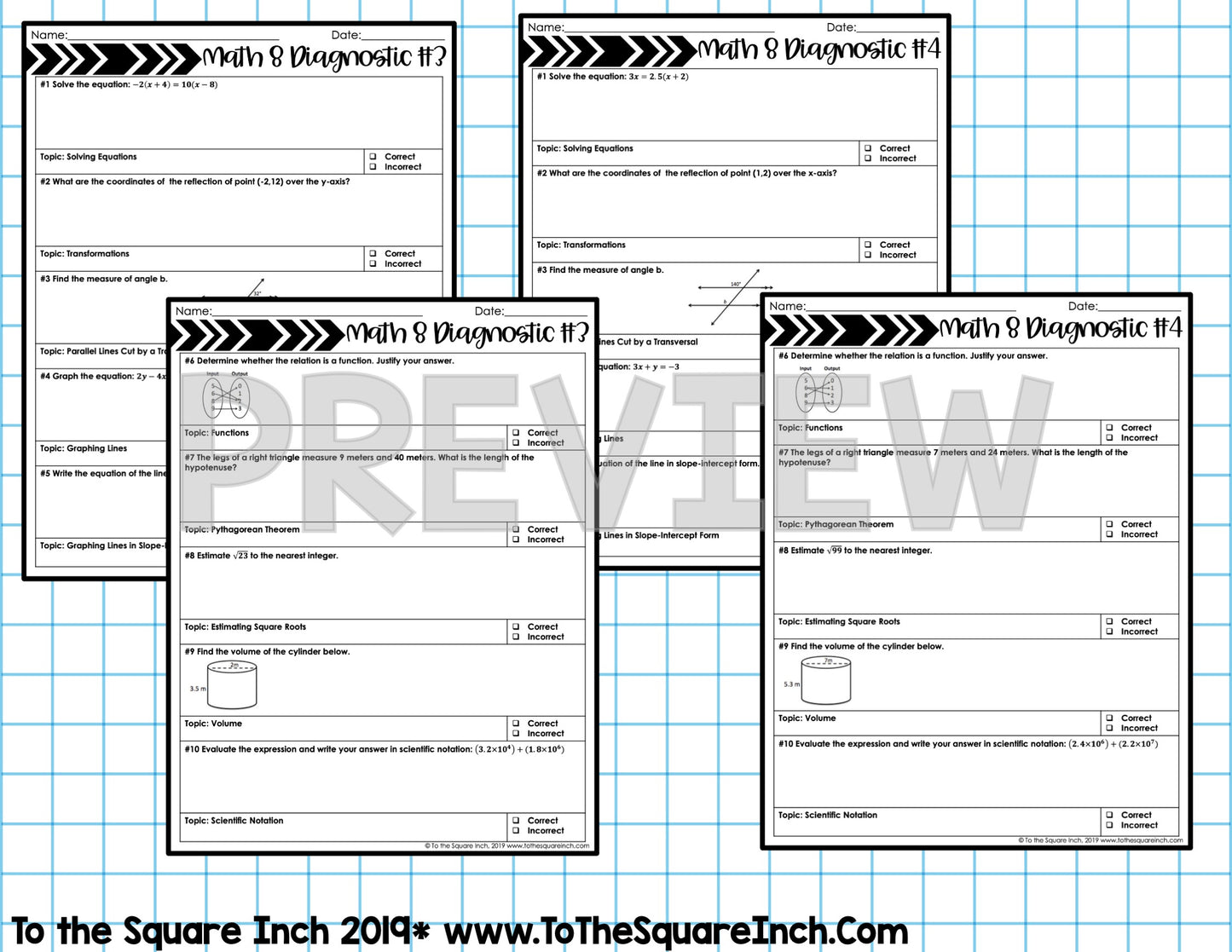 8th Grade Math Diagnostic Quizzes