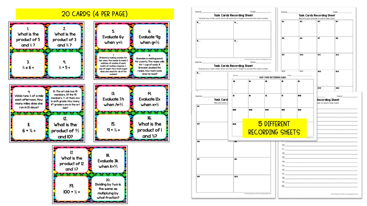 Multiplying Fractions and Whole Numbers Task Cards
