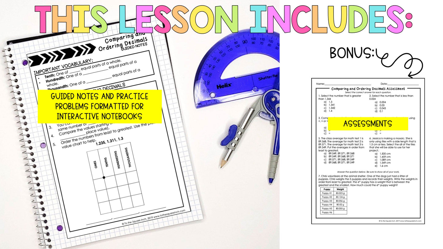 Comparing and Ordering Decimals Notes