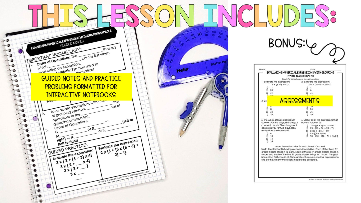 Evaluating Numerical Expressions with Grouping Symbols Notes