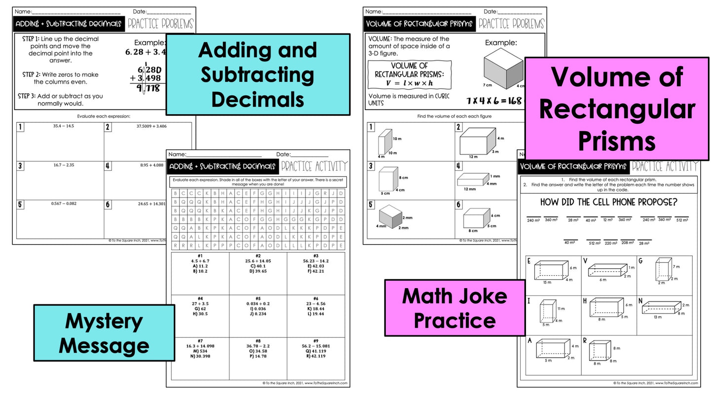 6th Grade Math Sub Plans