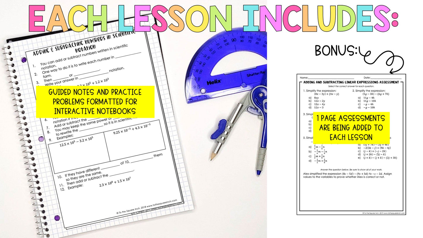 Expressions and Equations - 8th Grade Math Guided Notes