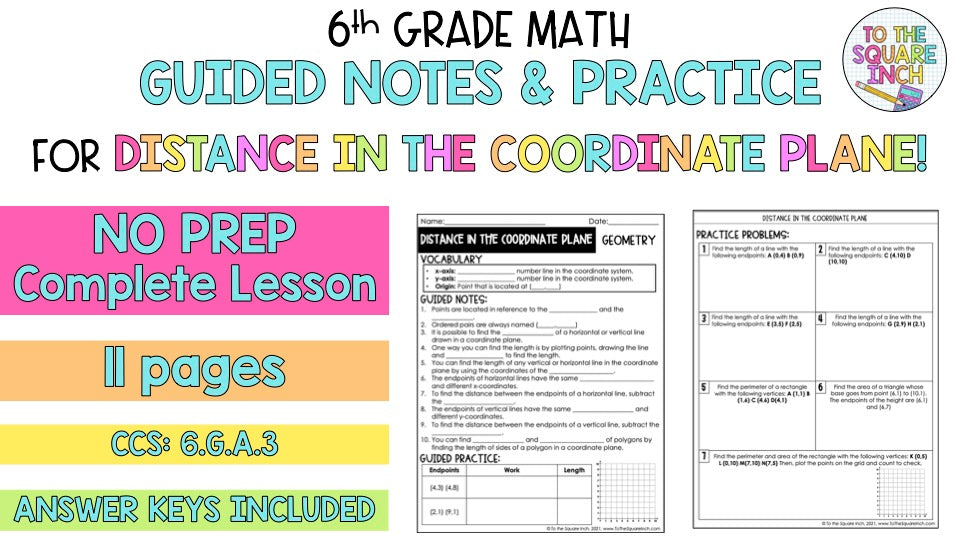 Distance in the Coordinate Plane Notes