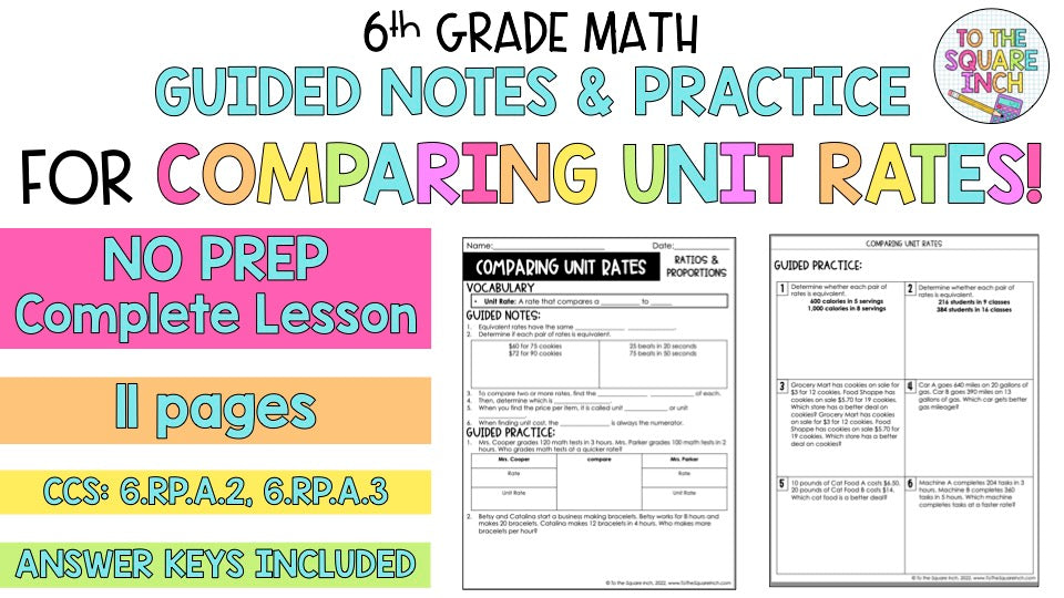 Comparing Unit Rates Notes