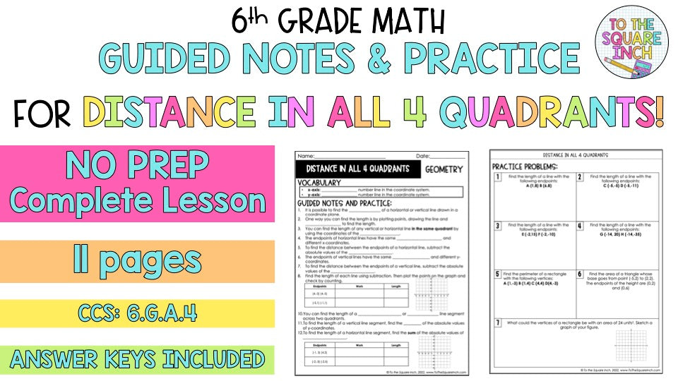 Distance in Coordinate Plane Notes