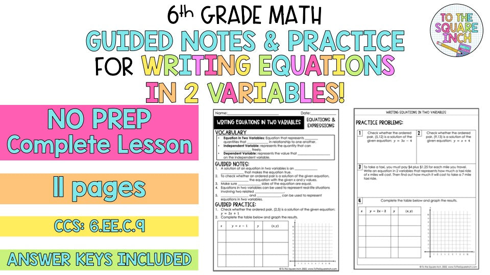 Equations in 2 Variables Notes