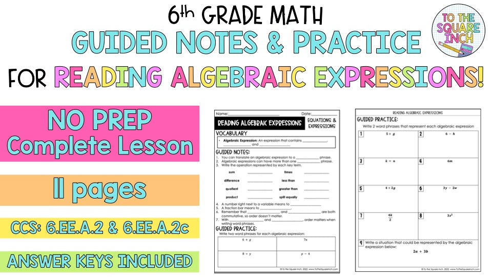 Reading Algebraic Expressions Notes