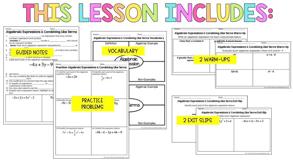 Algebraic Expressions and Combining Like Terms Notes