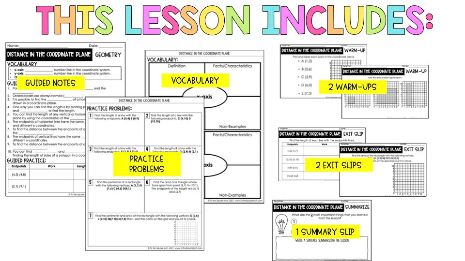 Distance in the Coordinate Plane Notes
