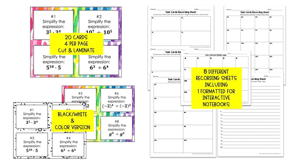 Multiplying and Dividing Exponents Task Cards