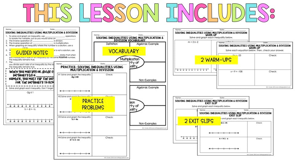Solving Inequalities Using Multiplication and Division Notes