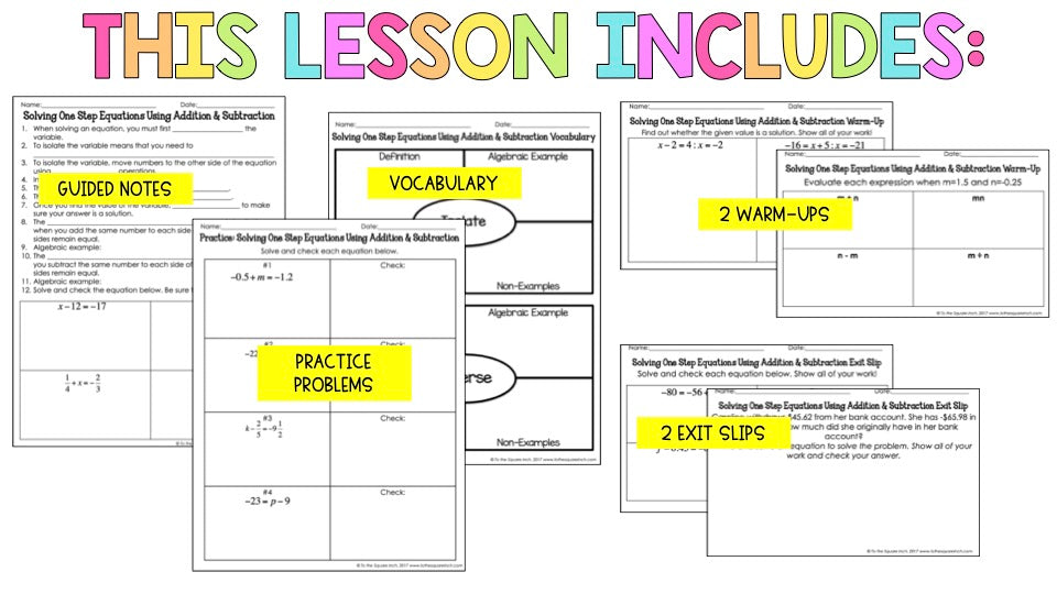 Solving One Step Equations Notes