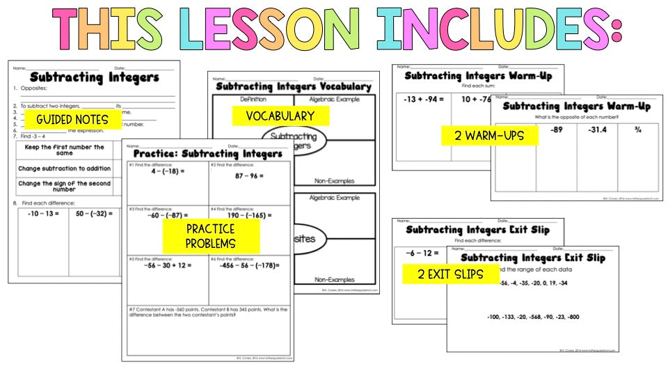 Subtracting Integers Notes