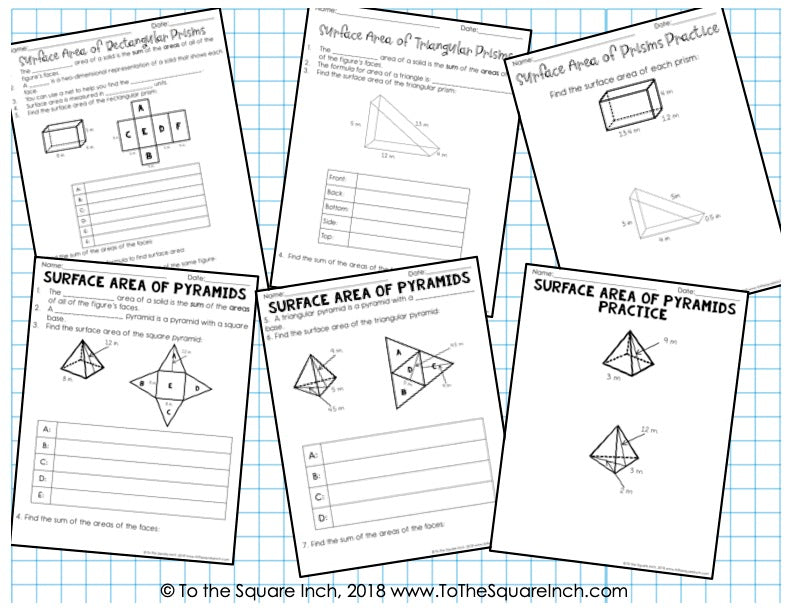 Surface Area of Prisms and Pyramids Interactive Notebook