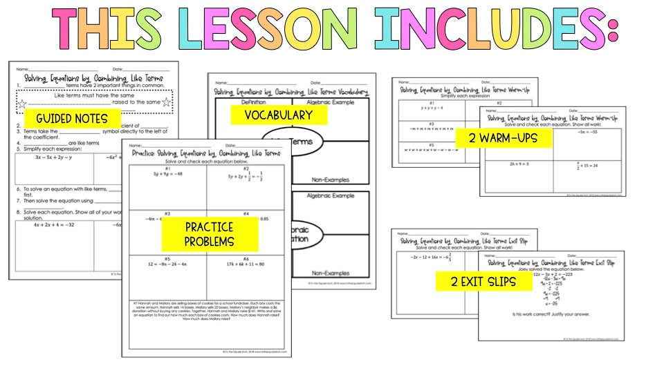 Solving Equations by Combining Like Terms Notes
