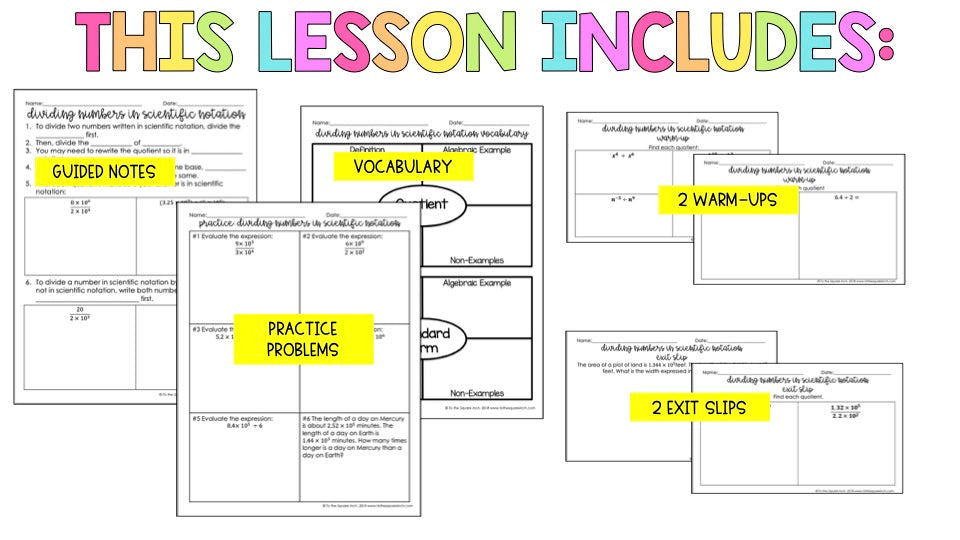 Dividing Numbers in Scientific Notation Notes