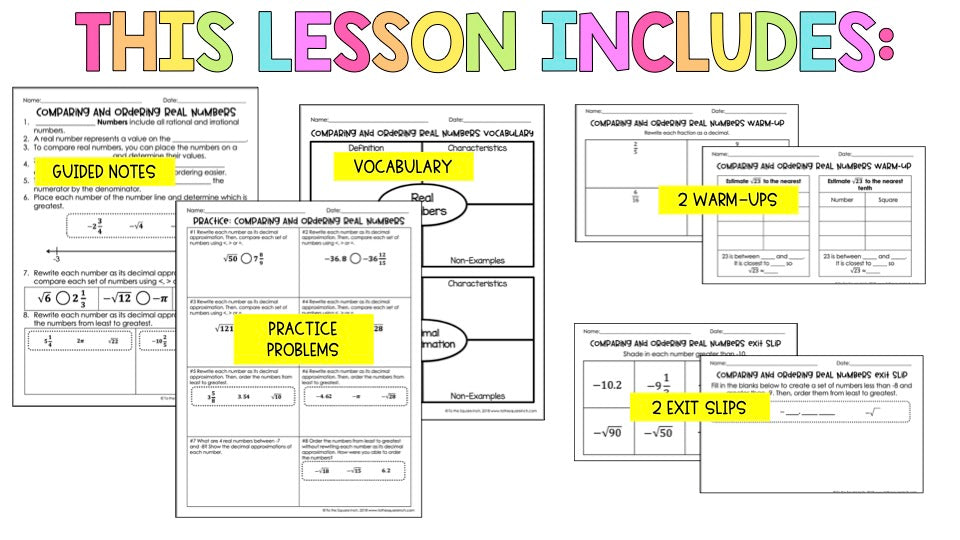 Comparing and Ordering Real Numbers Notes