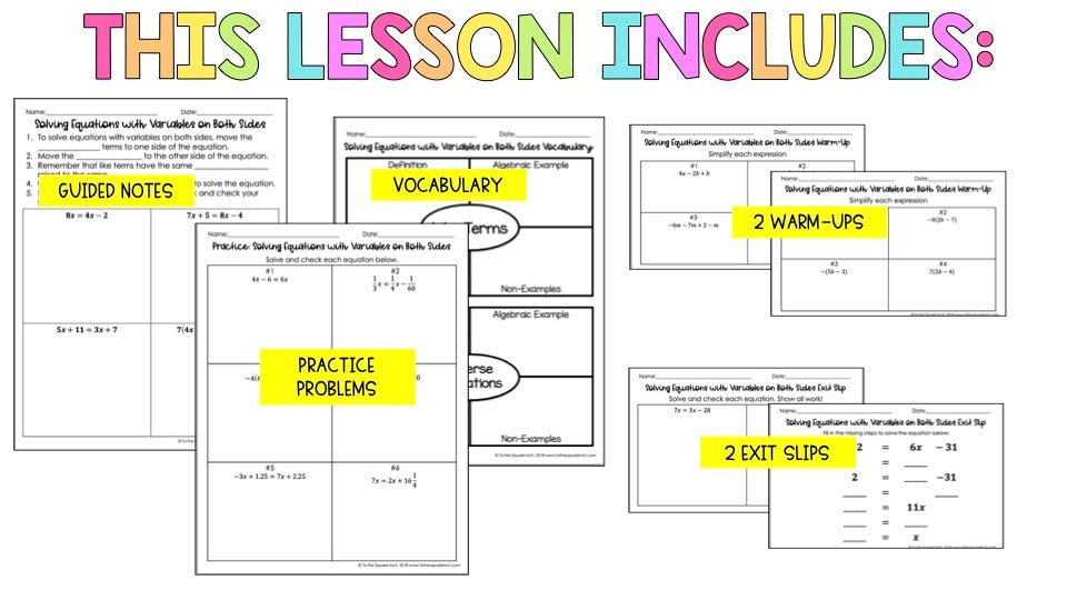 Solving Equations with Variables on Both Sides Notes