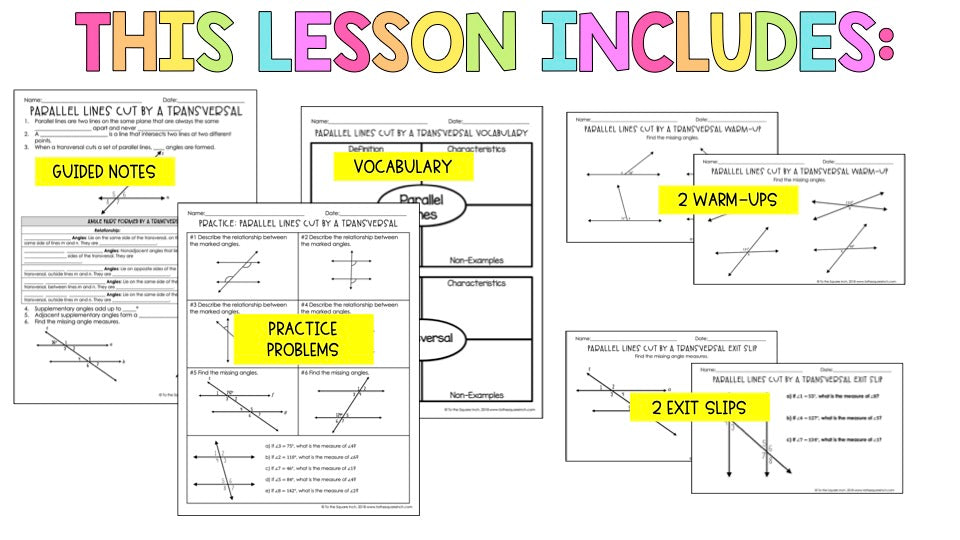 Parallel Lines Cut by a Transversal Notes