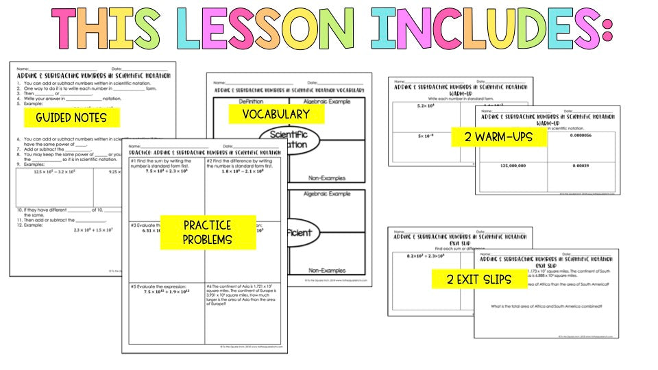 Adding and Subtracting Numbers in Scientific Notation Notes