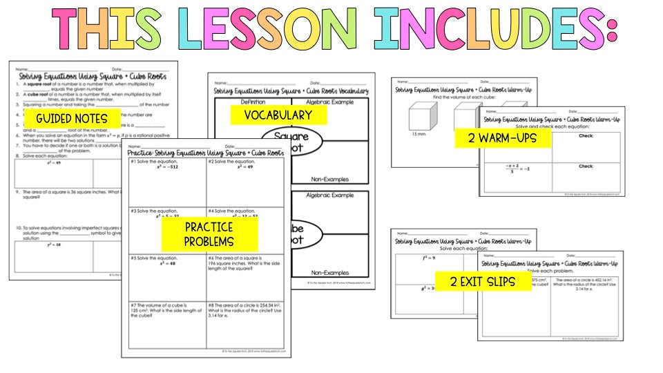 Solving Equations Using Square and Cube Roots Notes