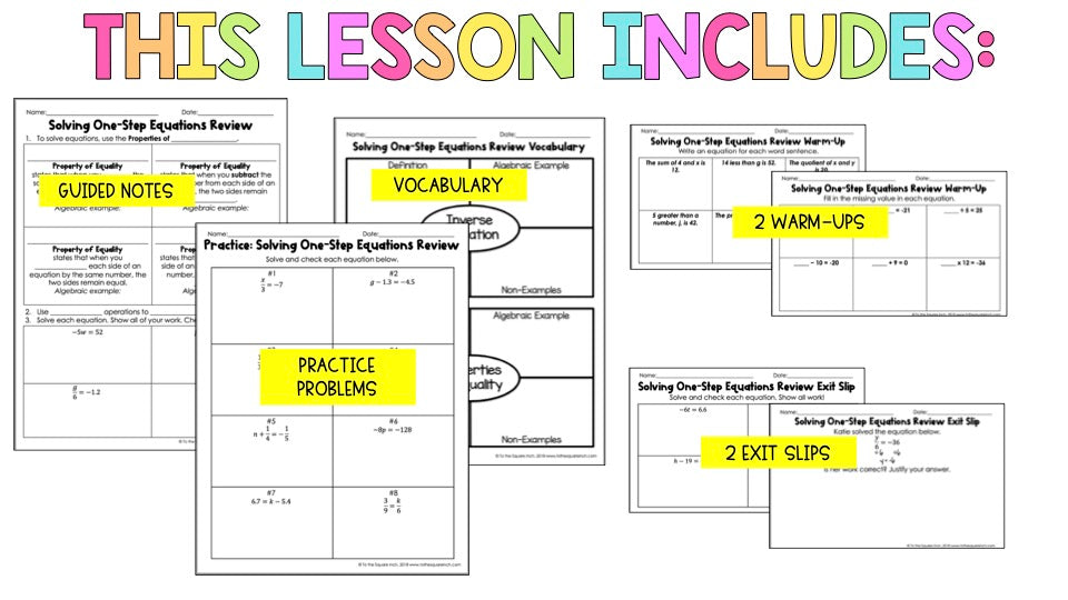 Solving One-Step Equations Review Notes