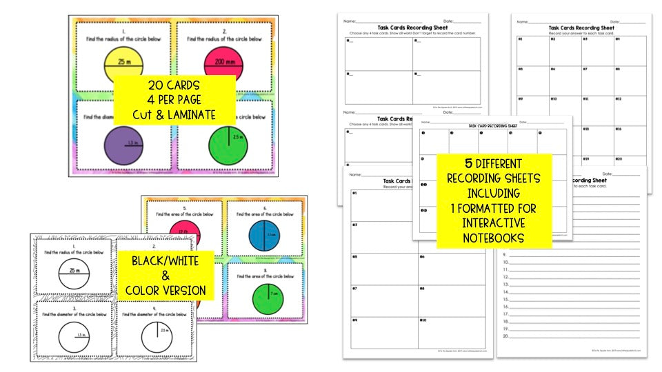 Finding Area and Circumference of Circles Task Cards