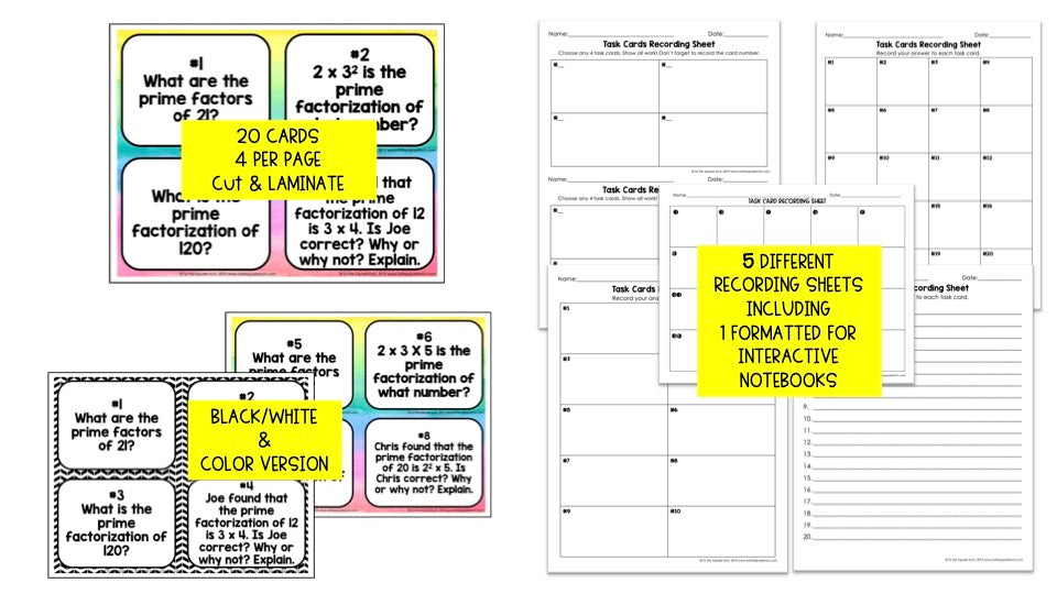 Prime Factorization Task Cards