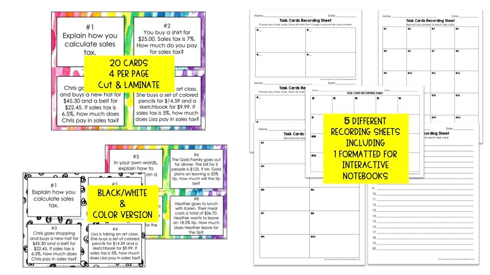 Tax and Tip Task Cards